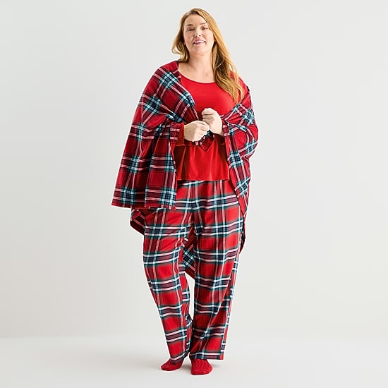 Liz Claiborne Womens Crew Neck Long Sleeve 4-pc. Pajama Set
