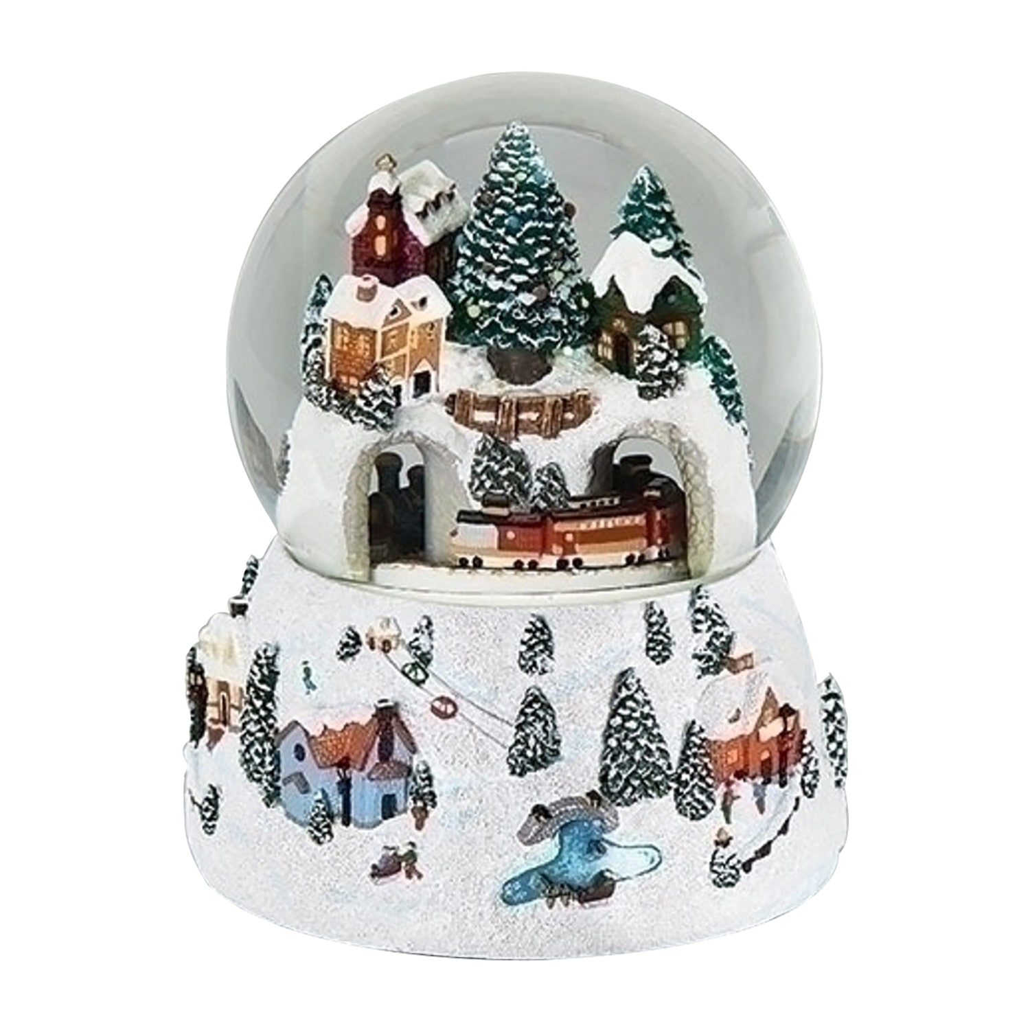 Roman Musical Village In Winter With Rotating Train Dome Snow Globes