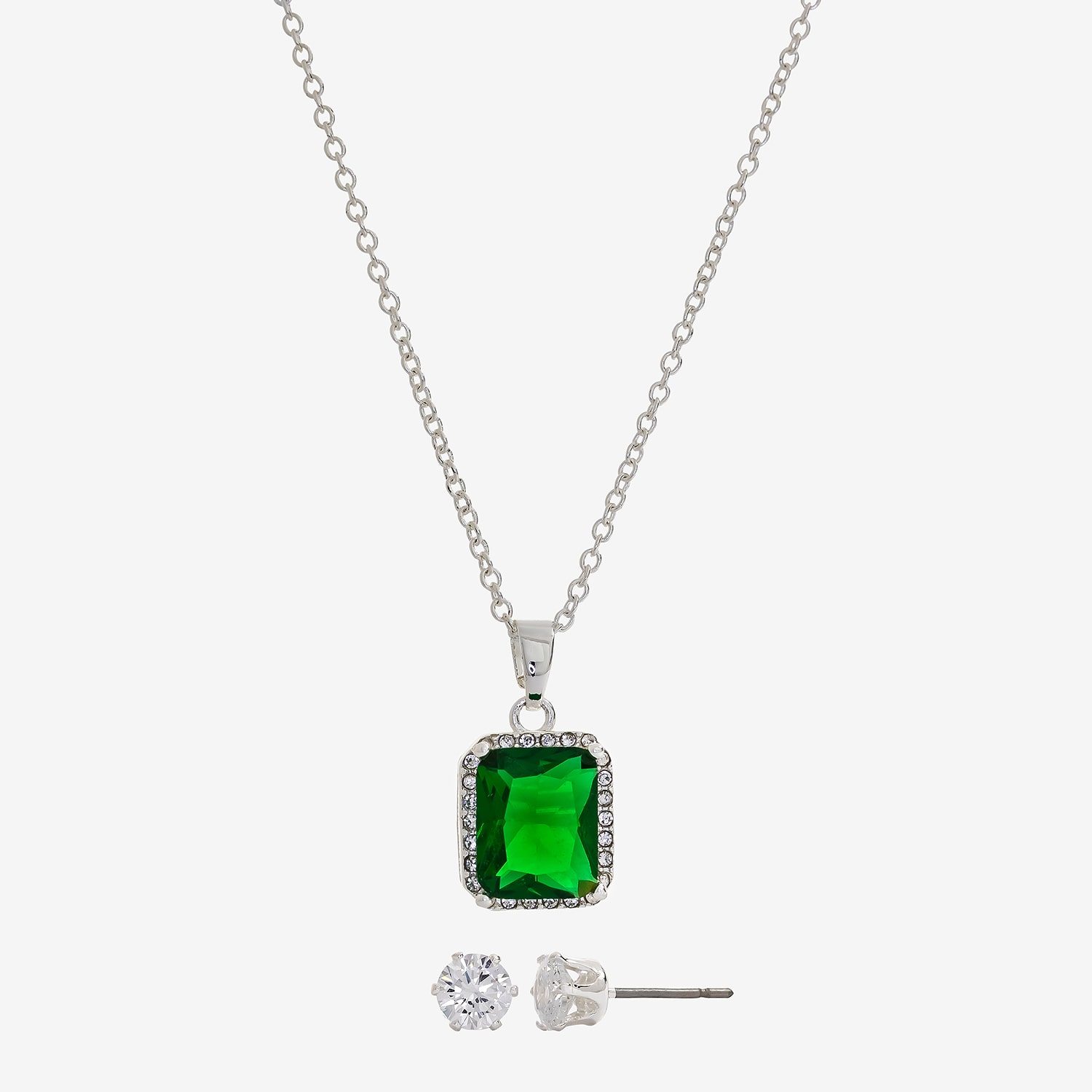 Sparkle Allure Womens Green Crystal Pure Silver Over Brass Square 2-pc. Jewelry Set