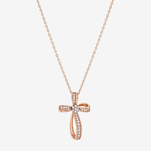 Sparkle Allure Womens Cubic Zirconia 18K Rose Gold Over Brass Cross 16 Inch Pendant Necklace, One Size