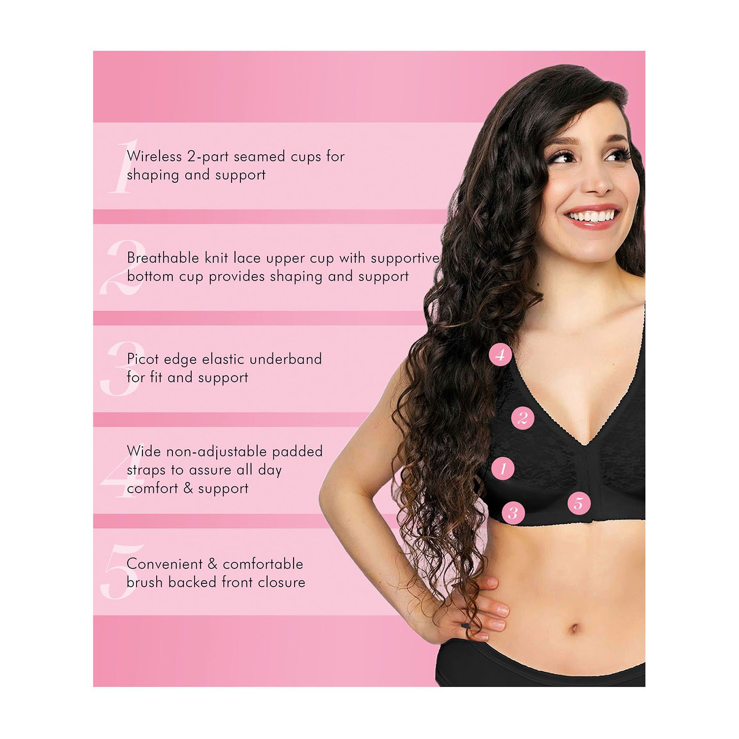 Exquisite Form®  Women's FULLY Lace Wireless Back & Posture Support Bra with Front Closure-5100565