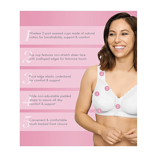 Exquisite Form® Women's FULLY Wireless Cotton Back & Posture Support Bra with Front Closure & Lace- 5100531