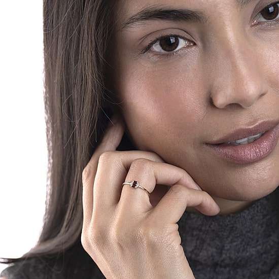 Silver Treasures Genuine Stone 14K Gold Over Silver Band
