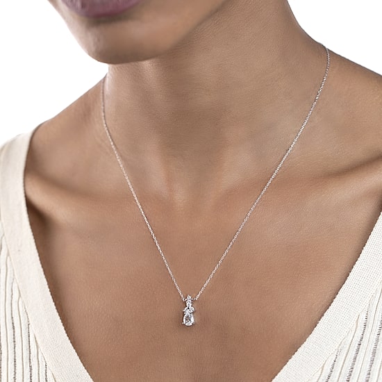 Silver Treasures Genuine Stone Sterling Silver 18 Inch Cable Pendant Necklace
