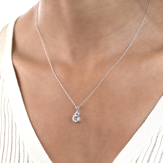 Silver Treasures Genuine Stone Sterling Silver 18 Inch Cable Pendant Necklace