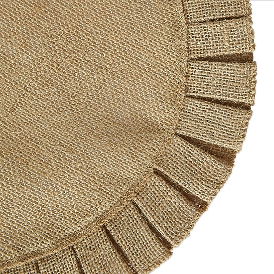 Design Imports Natural Jute Round Ruffle Trim Table Linen Set