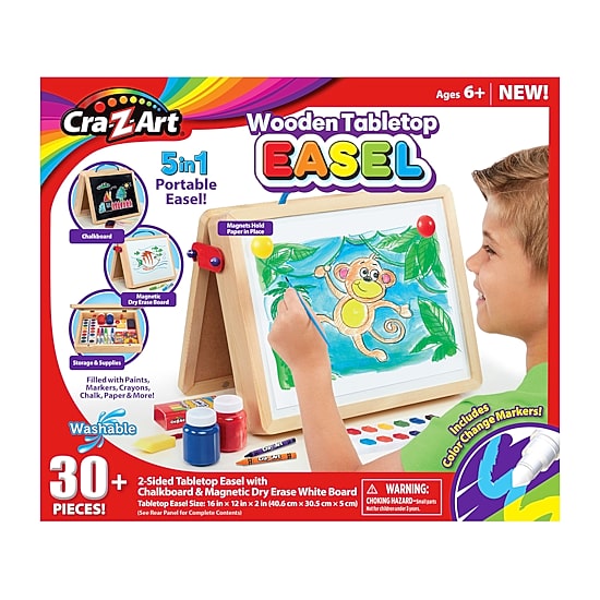 Cra-Z-Art 5-In-1 Portable Wooden Tabletop Art Easel With Chalkboard And Dry Erase Board 60-pc. Art Set