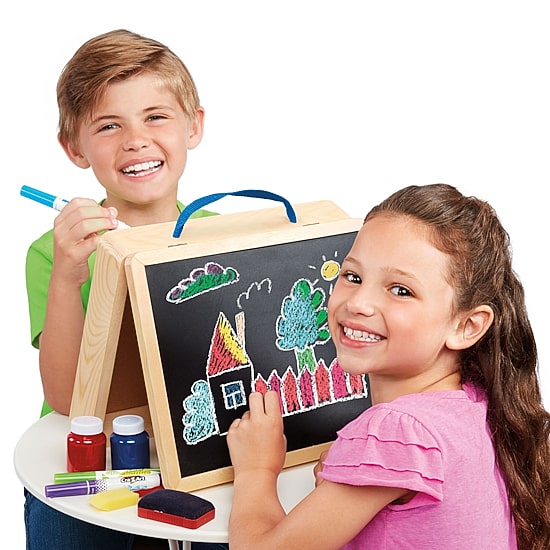 Cra-Z-Art 5-In-1 Portable Wooden Tabletop Art Easel With Chalkboard And Dry Erase Board 60-pc. Art Set