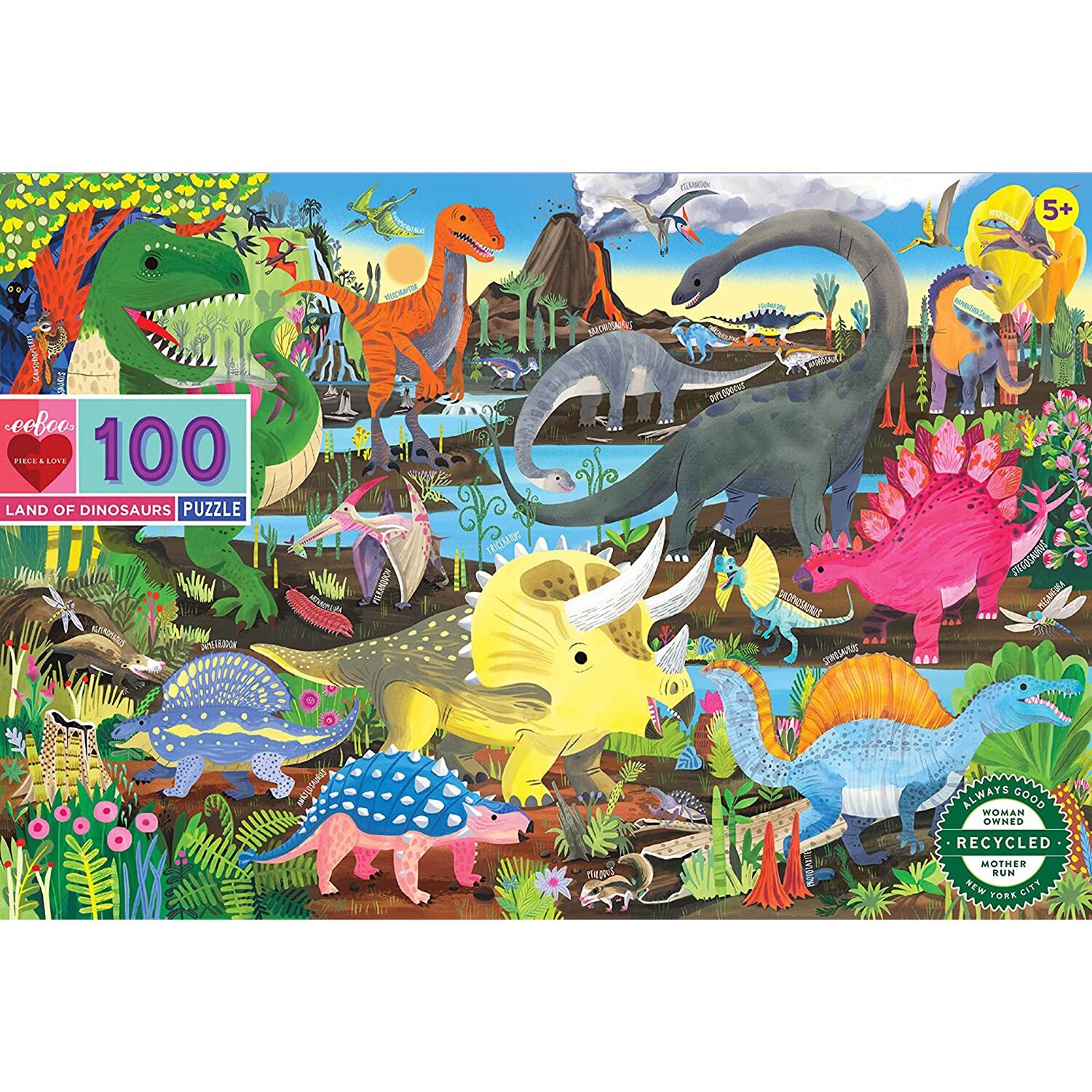 Eeboo Land Of Dinosaurs 100 Piece 100-pc. Puzzle