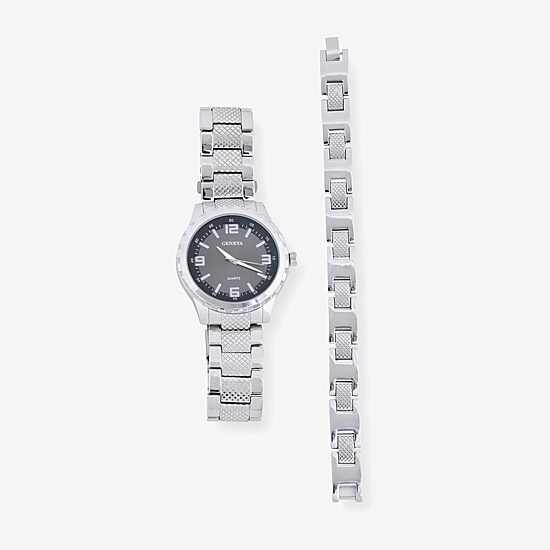 Geneva Mens Silver Tone Stainless Steel 2-pc. Watch Boxed Set Mac8080jc