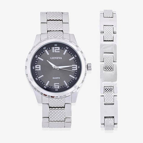 Geneva Mens Silver Tone Stainless Steel 2-pc. Watch Boxed Set Mac8080jc