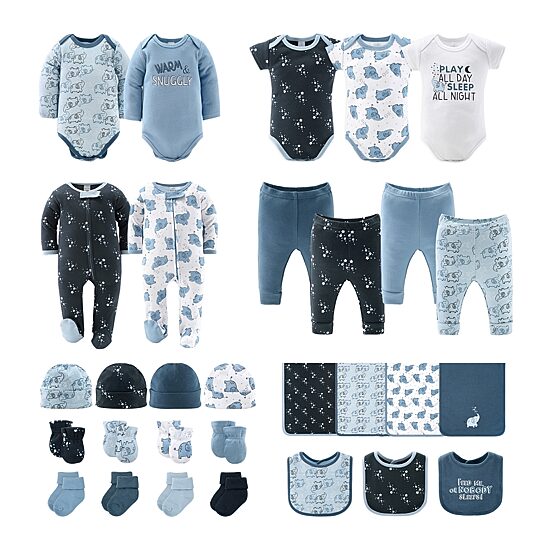 The Peanutshell 0-3m Blue Elephant Baby Unisex Knit 30-pc. Baby Clothing Set