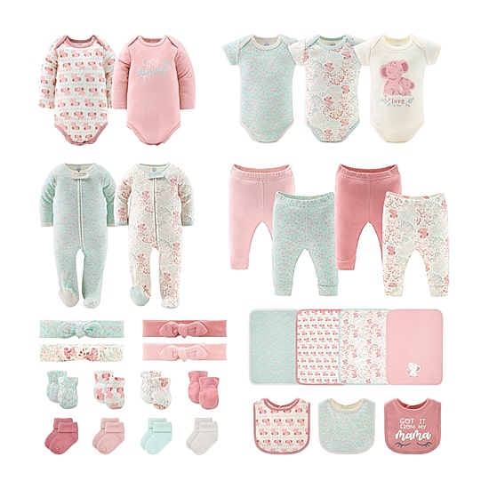 The Peanutshell 0-3m Floral Elephant Baby Unisex Knit 30-pc. Baby Clothing Set