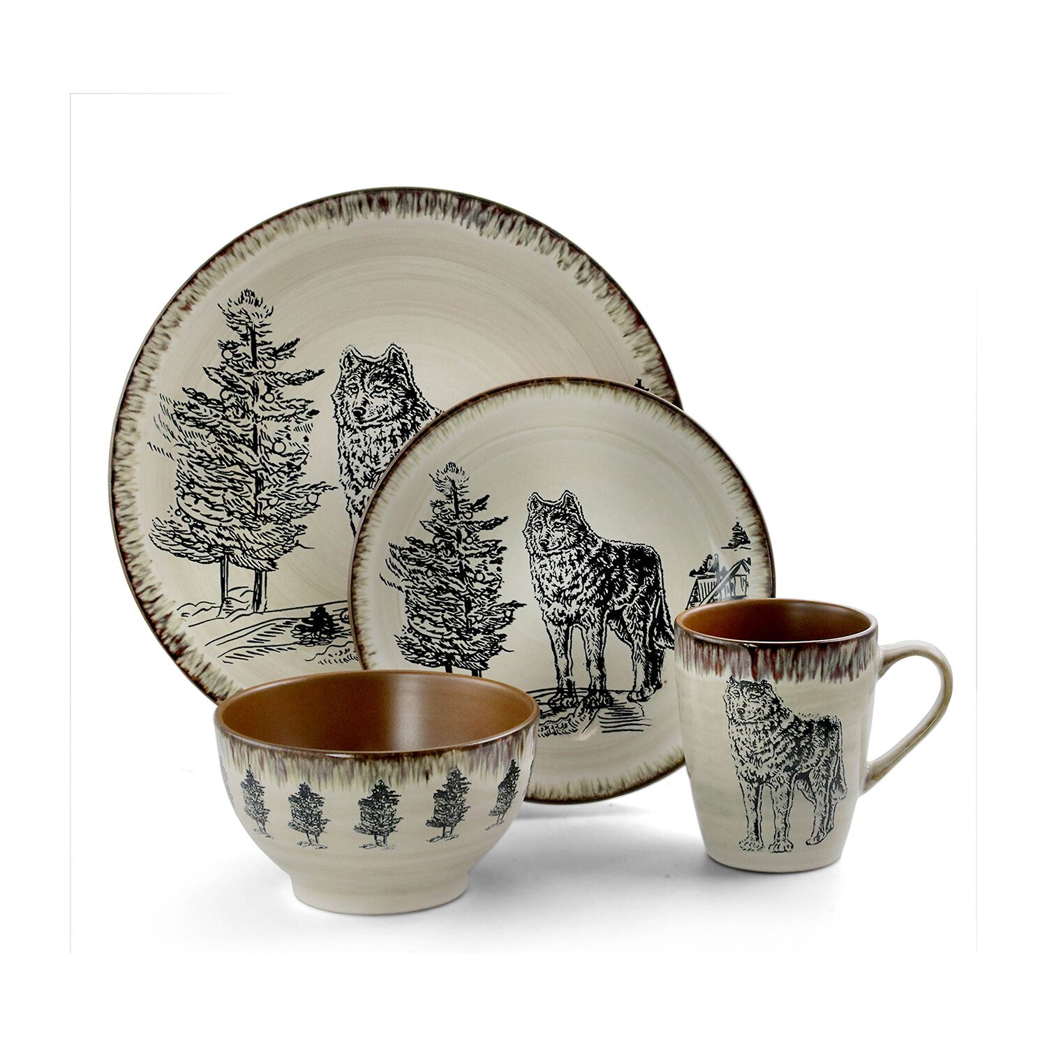 Elama Majestic Wolf 16-pc. Stoneware Dinnerware Set