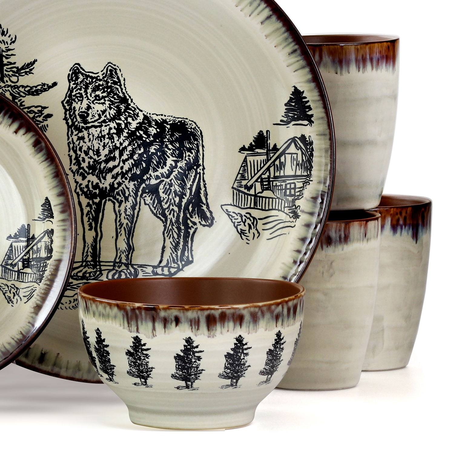 Elama Majestic Wolf 16-pc. Stoneware Dinnerware Set