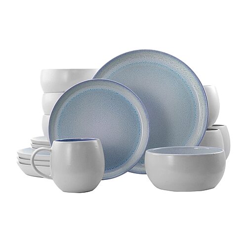 EL-MOCHABLUE Mocha Stoneware Dinnerware Set, Blue - 16 Piece