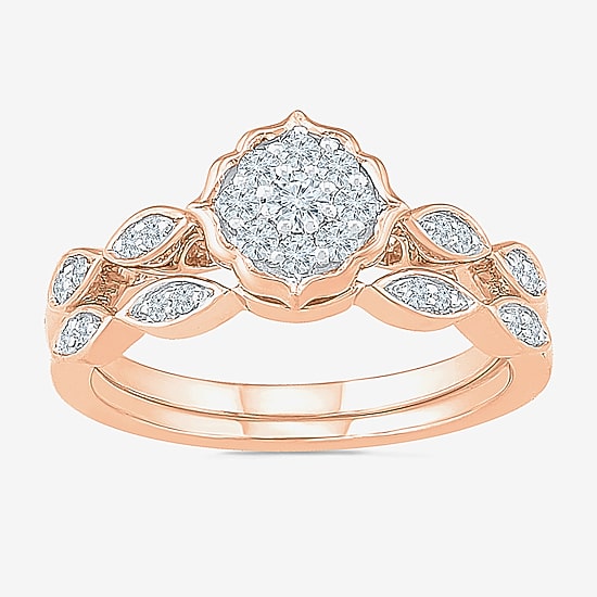 Womens 1/3 CT. T.W. Natural White Diamond 10K Gold Round Side Stone Bridal Set