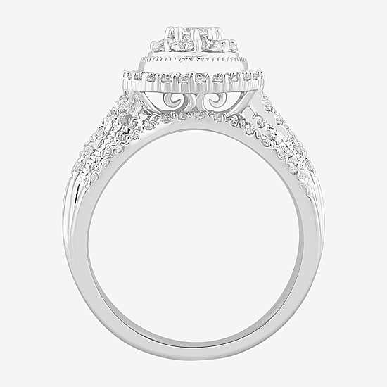 (G-H / SI1-SI2) Womens 1 CT. T.W. Lab Grown Diamond Pear Shape Halo Bridal Set in 10K Gold