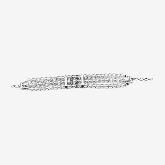 Vieste Rosa 3 Row Womens Simulated Pearl Bar Stretch Bracelet