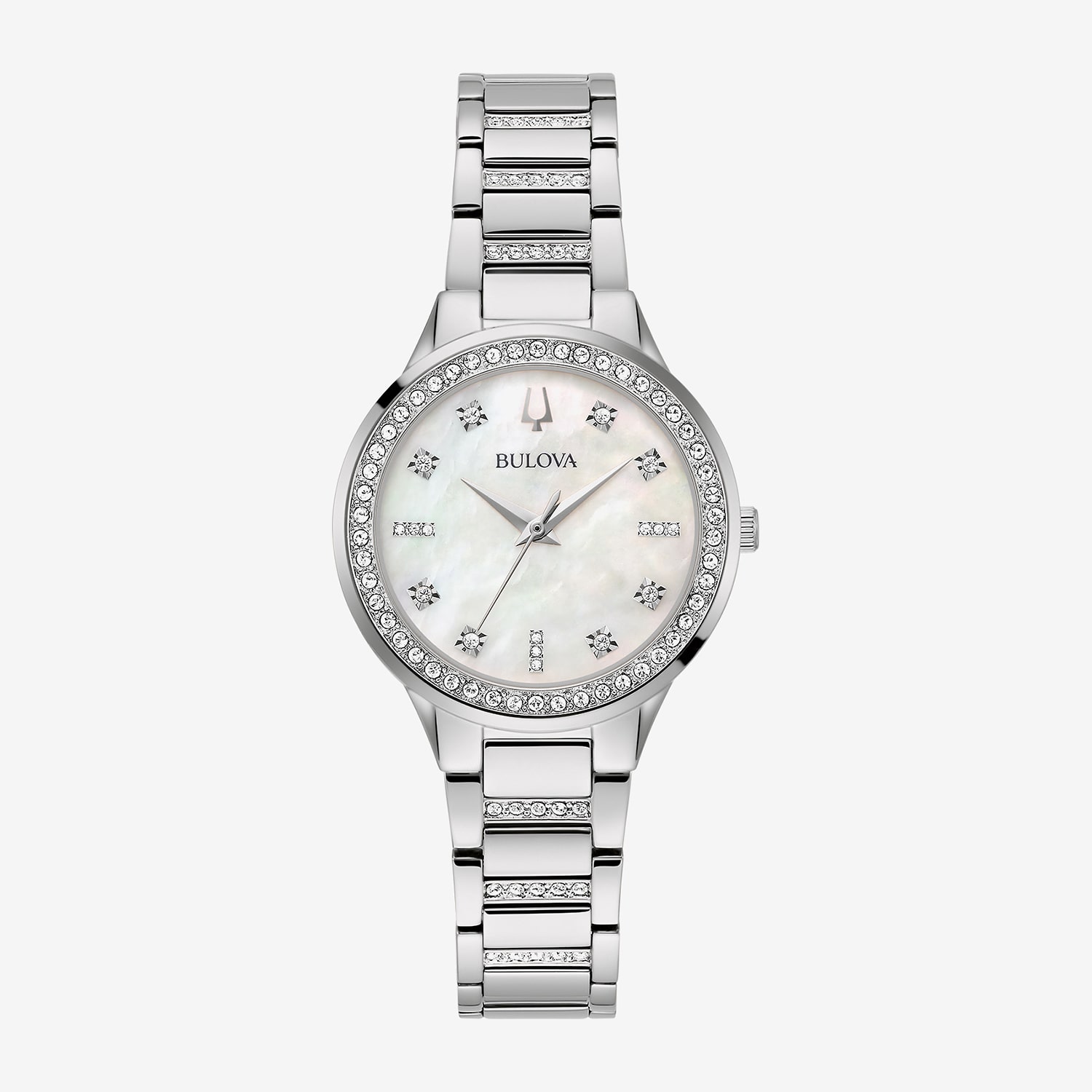 Bulova Classic Crystal Womens Crystal Accent Silver Tone Stainless Steel 2-pc. Watch Boxed Set 96x162