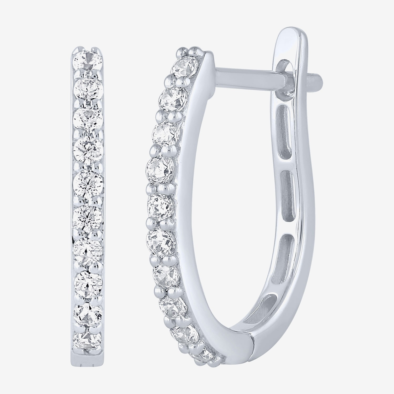 (H-I / I1) Womens 1/4 CT. T.W. Lab Grown White Diamond 10K Gold 14.5mm Hoop Earrings