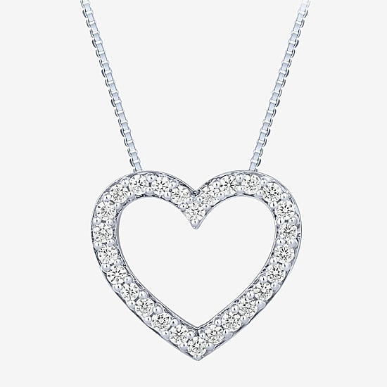 (H-I / I1) Womens 1/4 CT. T.W. Lab Grown White Diamond 10K Gold Heart 18 Inch Pendant Necklace