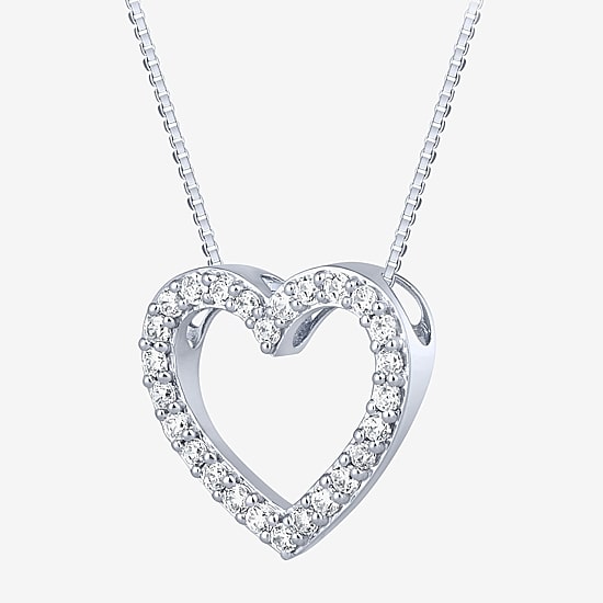 (H-I / I1) Womens 1/4 CT. T.W. Lab Grown White Diamond 10K Gold Heart 18 Inch Pendant Necklace