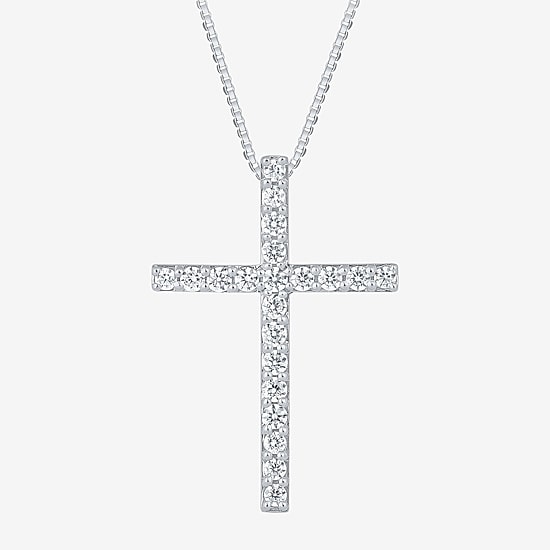 (H-I / I1) Womens 1/2 CT. T.W. Lab Grown White Diamond 10K Gold Cross 18 Inch Pendant Necklace