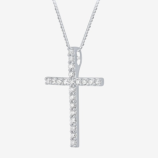 (H-I / I1) Womens 1/2 CT. T.W. Lab Grown White Diamond 10K Gold Cross 18 Inch Pendant Necklace