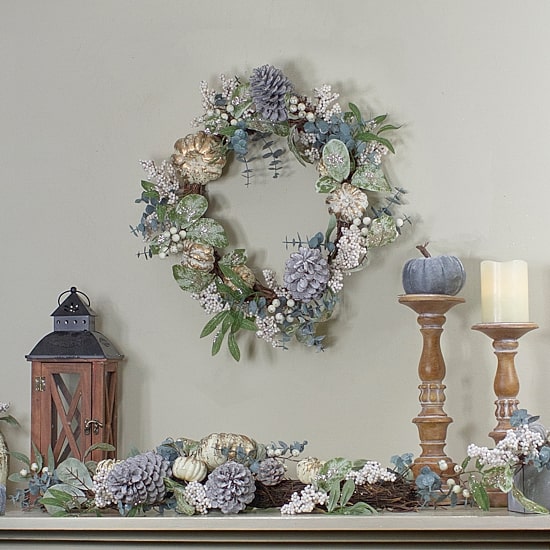 Northlight Neutral Colored Pumpkin And Pine Cones Fall Harvest 18-Inch Unlit Wreath