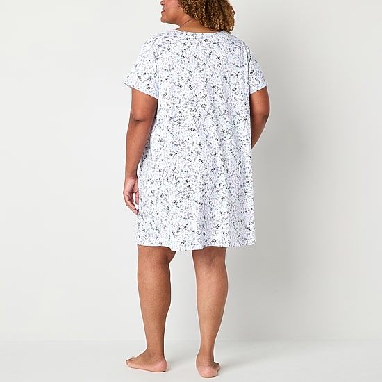 Adonna Womens Plus Short Sleeve Square Neck Nightgown