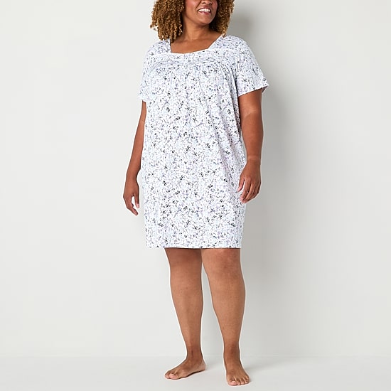 Adonna Womens Plus Short Sleeve Square Neck Nightgown