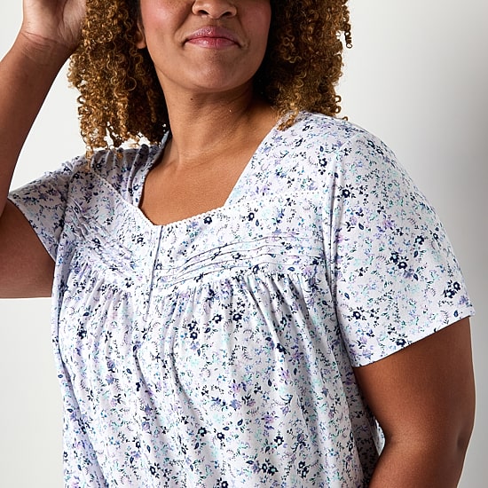 Adonna Womens Plus Short Sleeve Square Neck Nightgown