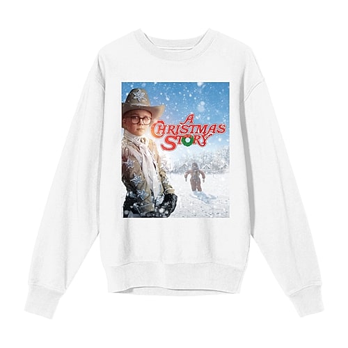 Bioworld Christmas Story Womens Juniors Crew Neck Long Sleeve Regular Fit Graphic T-shirt In White