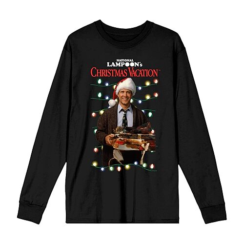 Bioworld Christmas Vacation Womens Juniors Crew Neck Long Sleeve Regular Fit Graphic T-shirt In Black