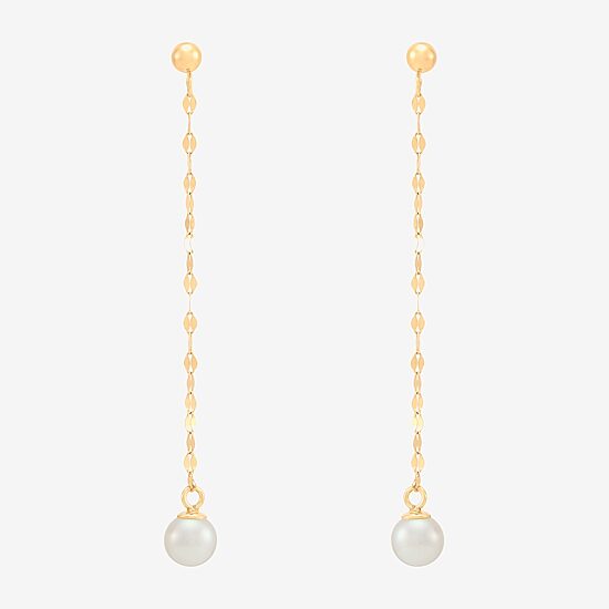 Womens White 10K Gold Drop Earrings