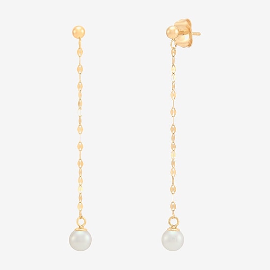 Womens White 10K Gold Drop Earrings