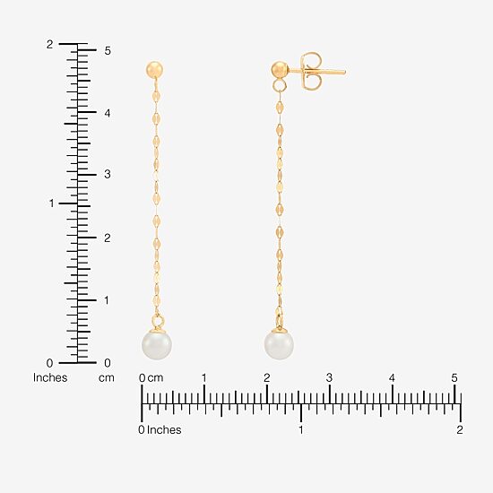 Womens White 10K Gold Drop Earrings