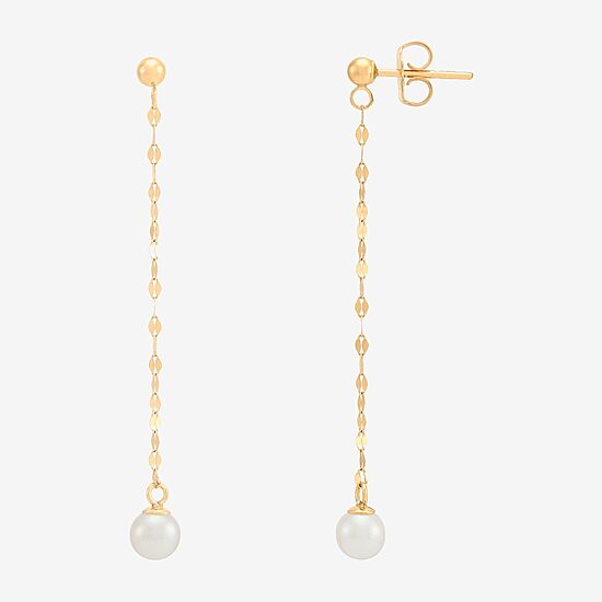 Womens White 10K Gold Drop Earrings