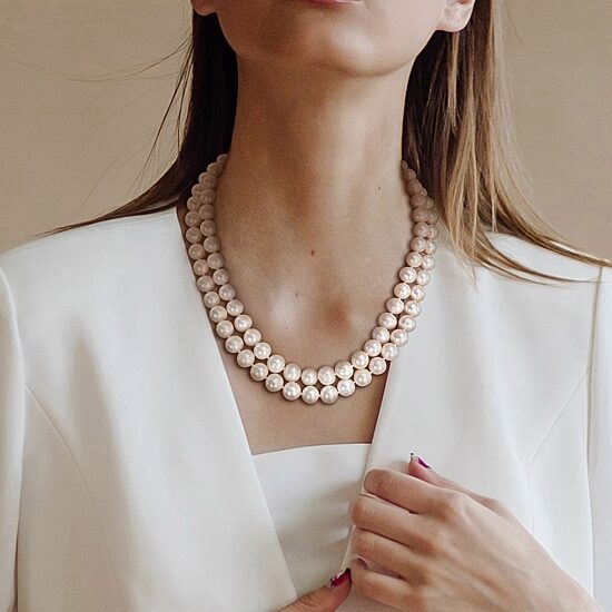 Womens White Sterling Silver 18 Inch Strand Necklace