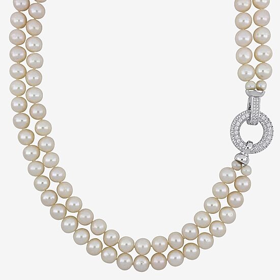 Womens White Sterling Silver 17 Inch Strand Necklace