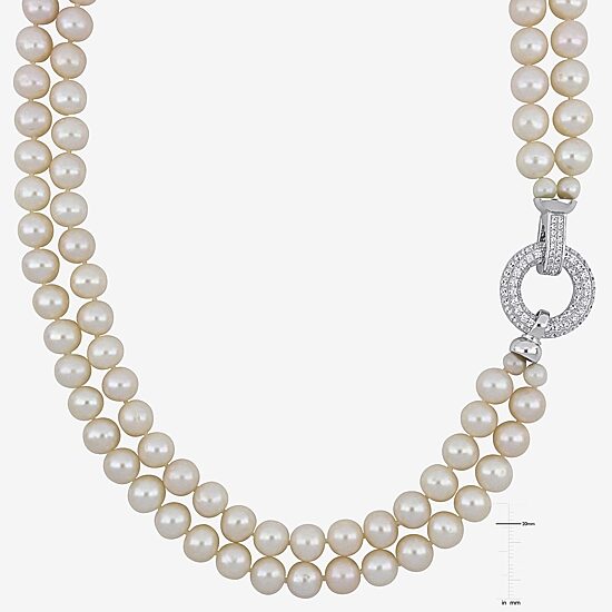 Womens White Sterling Silver 17 Inch Strand Necklace