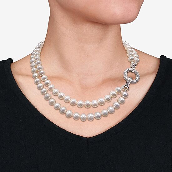 Womens White Sterling Silver 17 Inch Strand Necklace