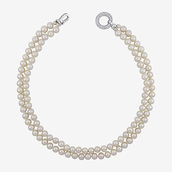 Womens White Sterling Silver 17 Inch Strand Necklace