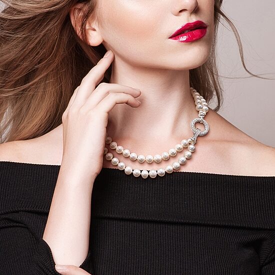 Womens White Sterling Silver 17 Inch Strand Necklace