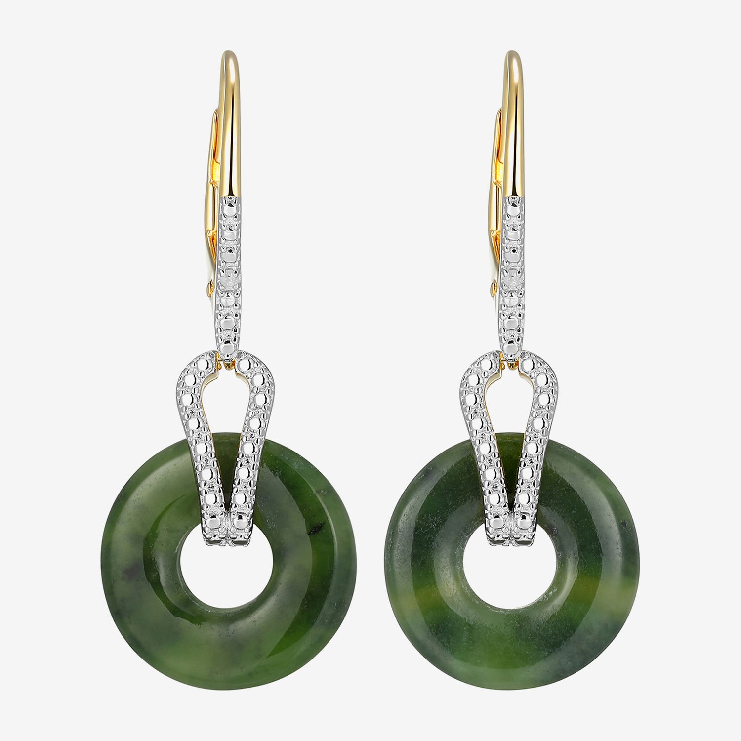 Womens Diamond Accent Genuine Green Jade 18K Gold Over Silver Circle Drop Earrings