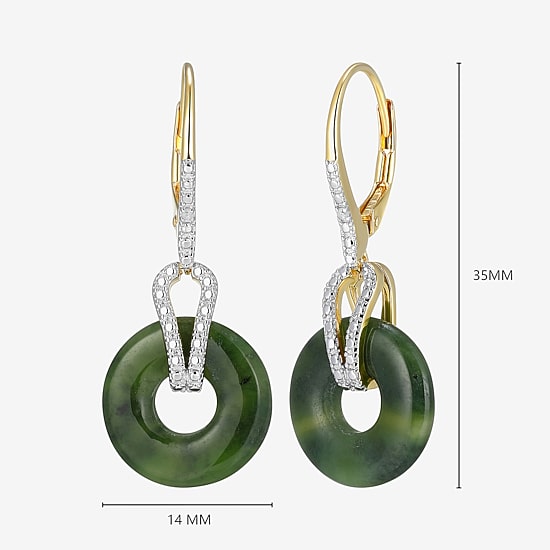 Womens Diamond Accent Genuine Green Jade 18K Gold Over Silver Circle Drop Earrings