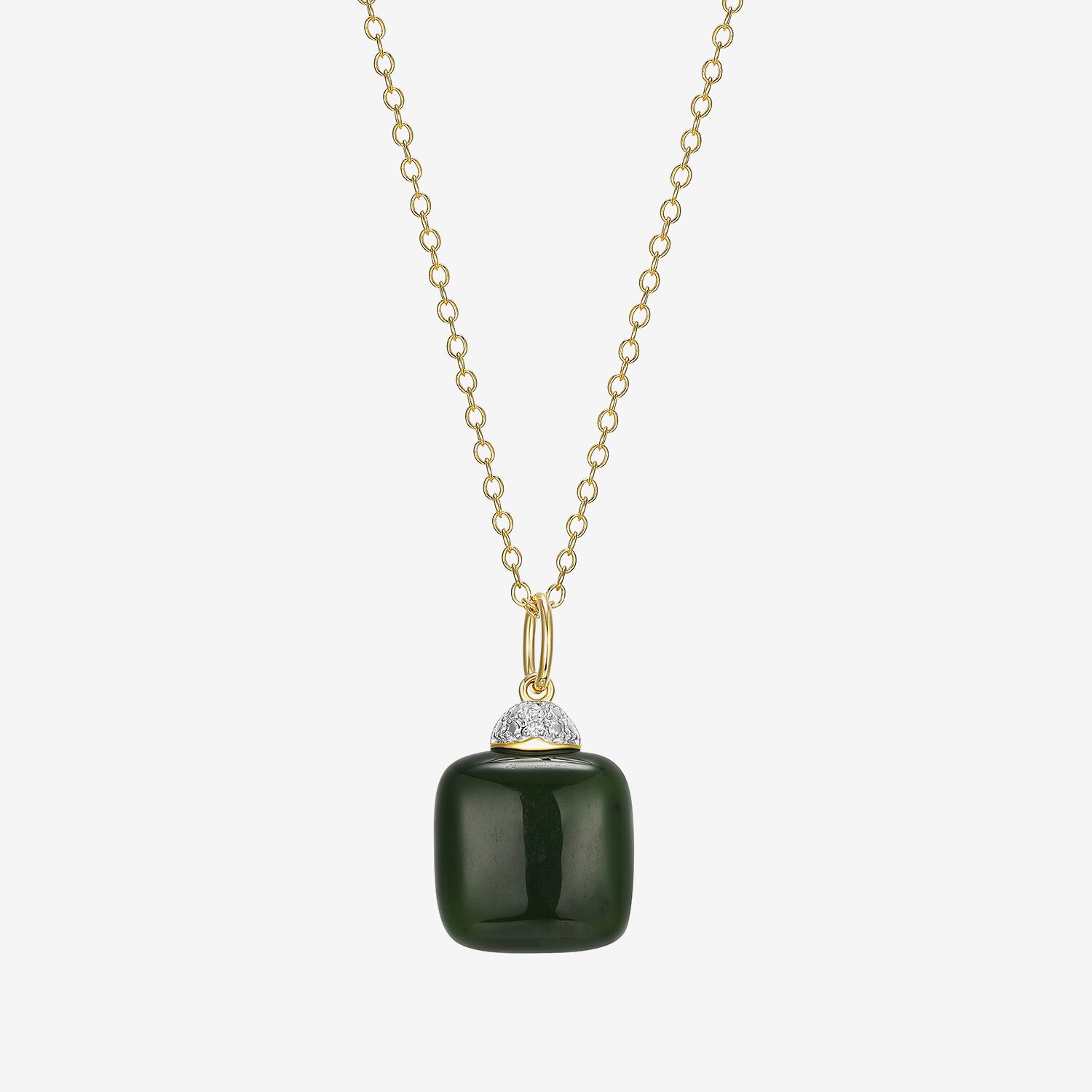 Womens Diamond Accent Genuine Green Jade 18K Gold Over Silver Cushion 18 Inch Pendant Necklace