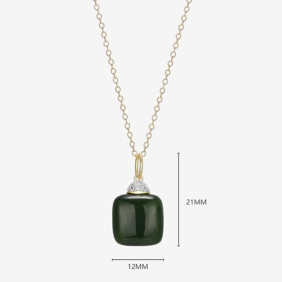 Womens Diamond Accent Genuine Green Jade 18K Gold Over Silver Cushion 18 Inch Pendant Necklace