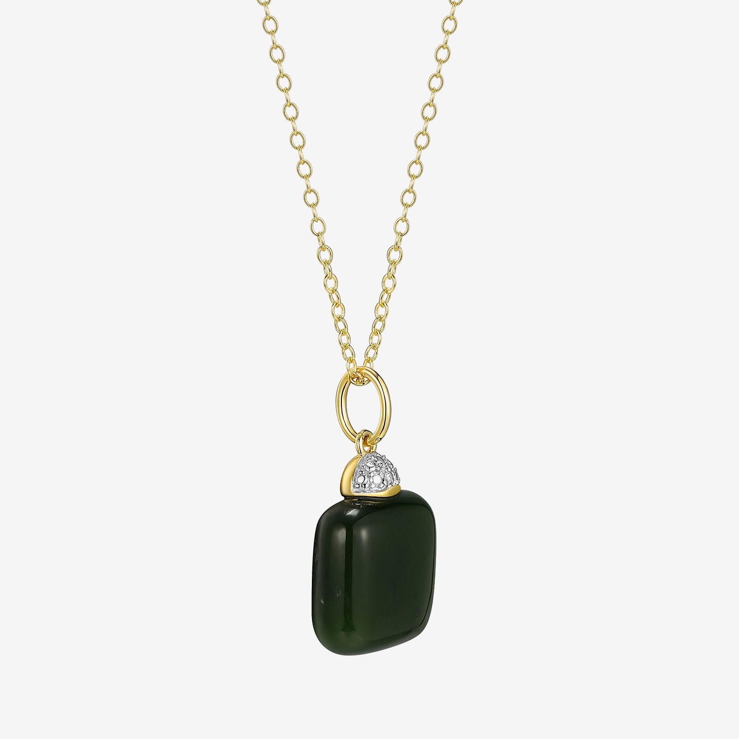 Womens Diamond Accent Genuine Green Jade 18K Gold Over Silver Cushion 18 Inch Pendant Necklace